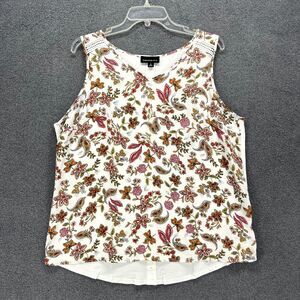 Fortune & Ivy‎ Top Women XL White Floral Tank Blouse V Neck Sleevless